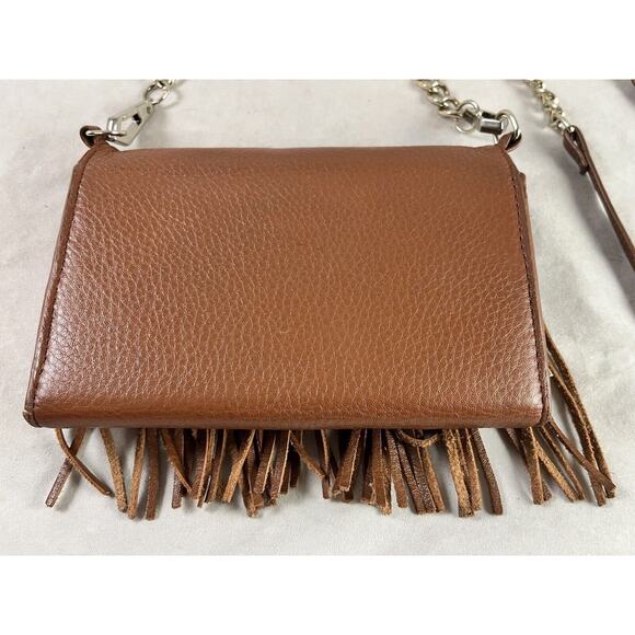 Rebecca Minkoff Fringed Leather Crossbody Bag Purse IPhone Holder Camel 6 x 4 - Picture 5 of 6
